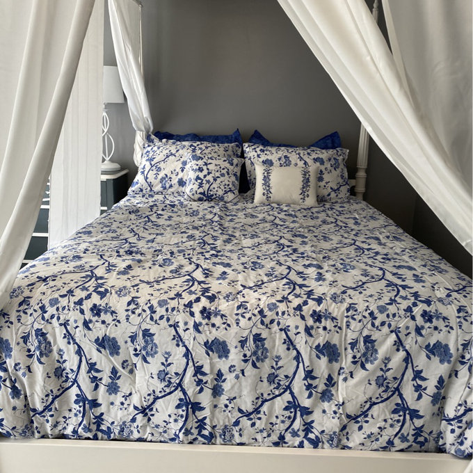 Laura Ashley Elise Navy Cotton Floral Comforter Bonus Set